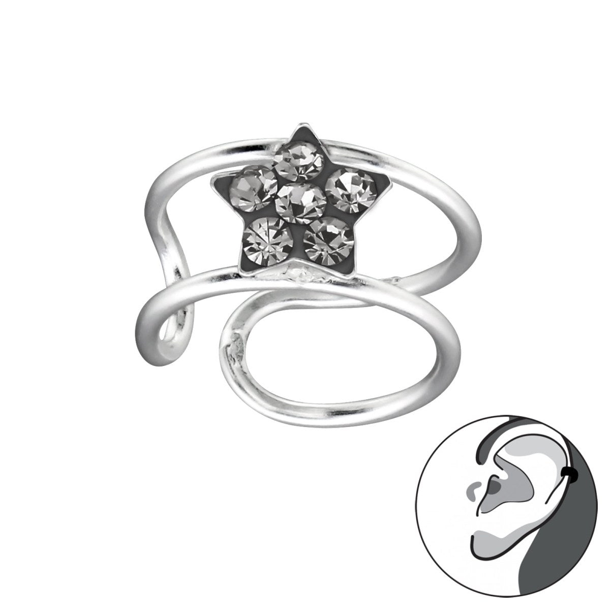 Silver Star Ear Cuff with Crystal