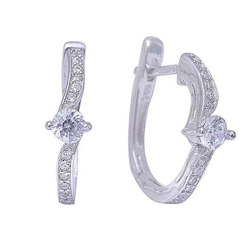 Round & Pave Cubic Zirconia .925 Sterling Silver Hoop Earrings