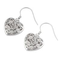 Silver Flowered Heart Hook Earrings