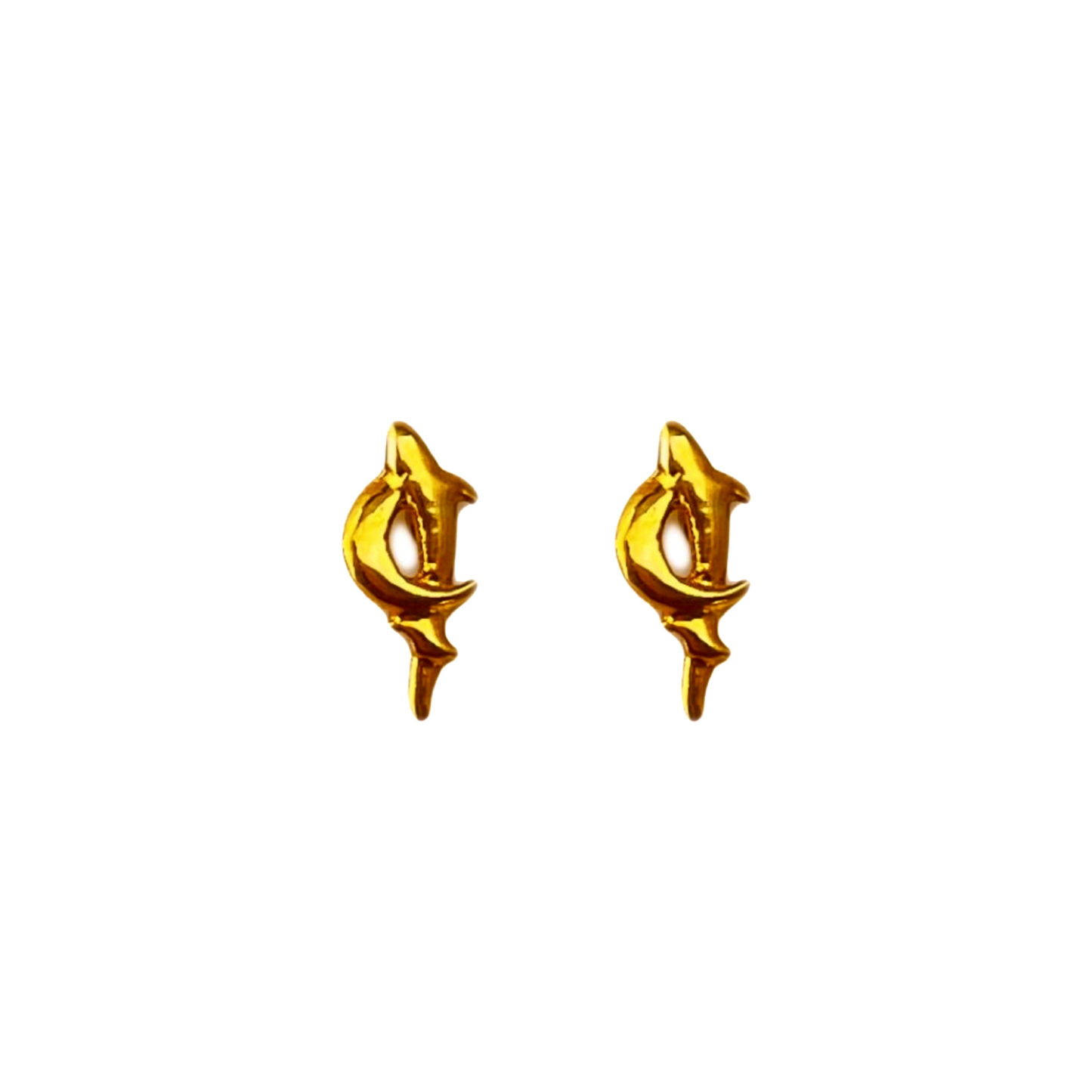 18KT Gold Dolphin Cresent Stud Earrings