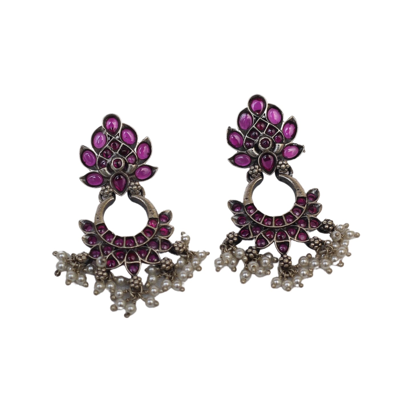 Oxidized Silver Pearl Drop Earrings