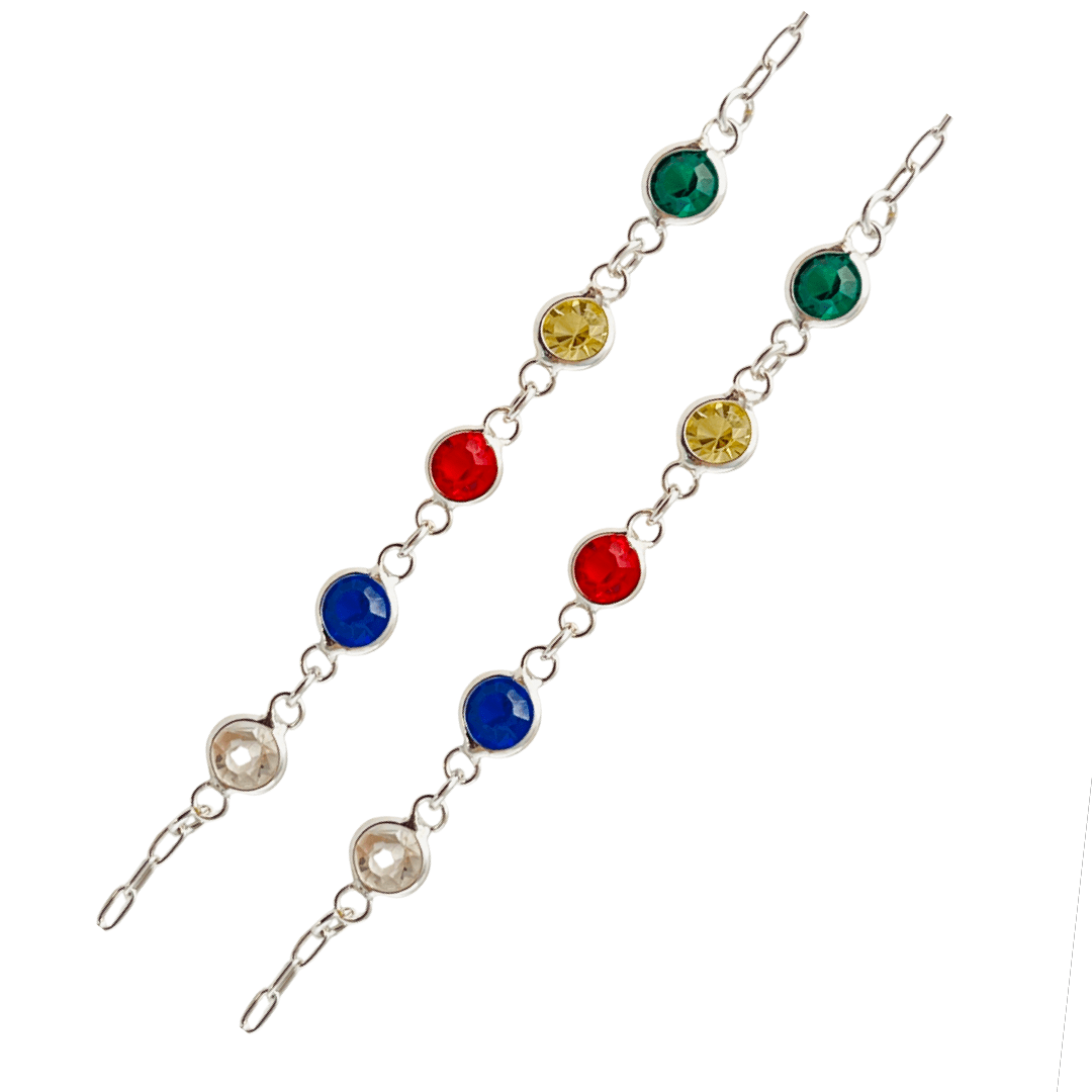 Silver Multicolor Stone Bead Anklet-10 Inches