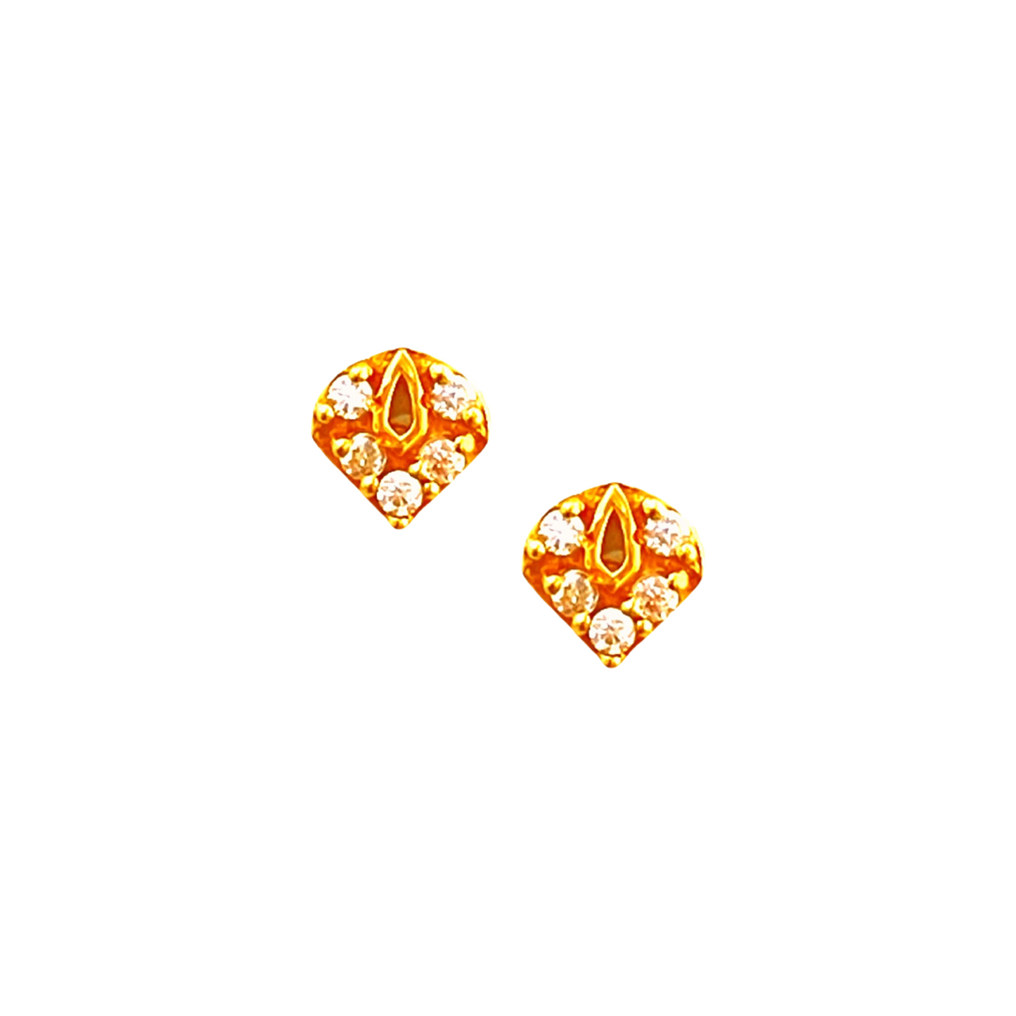 18KT Gold White Stone Heart Stud Earrings