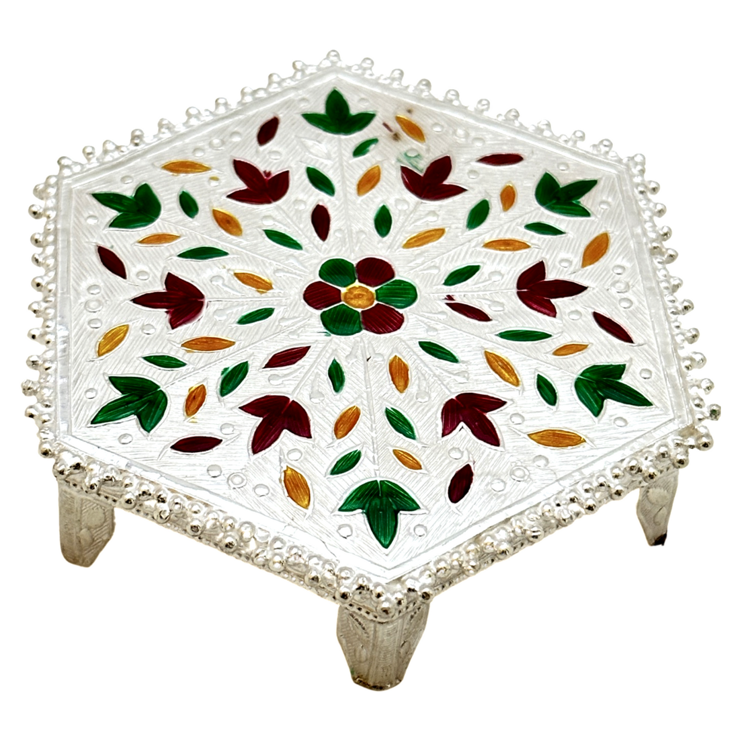 Silver Meenakari Peedam-Hexagon- 3.8 Inches