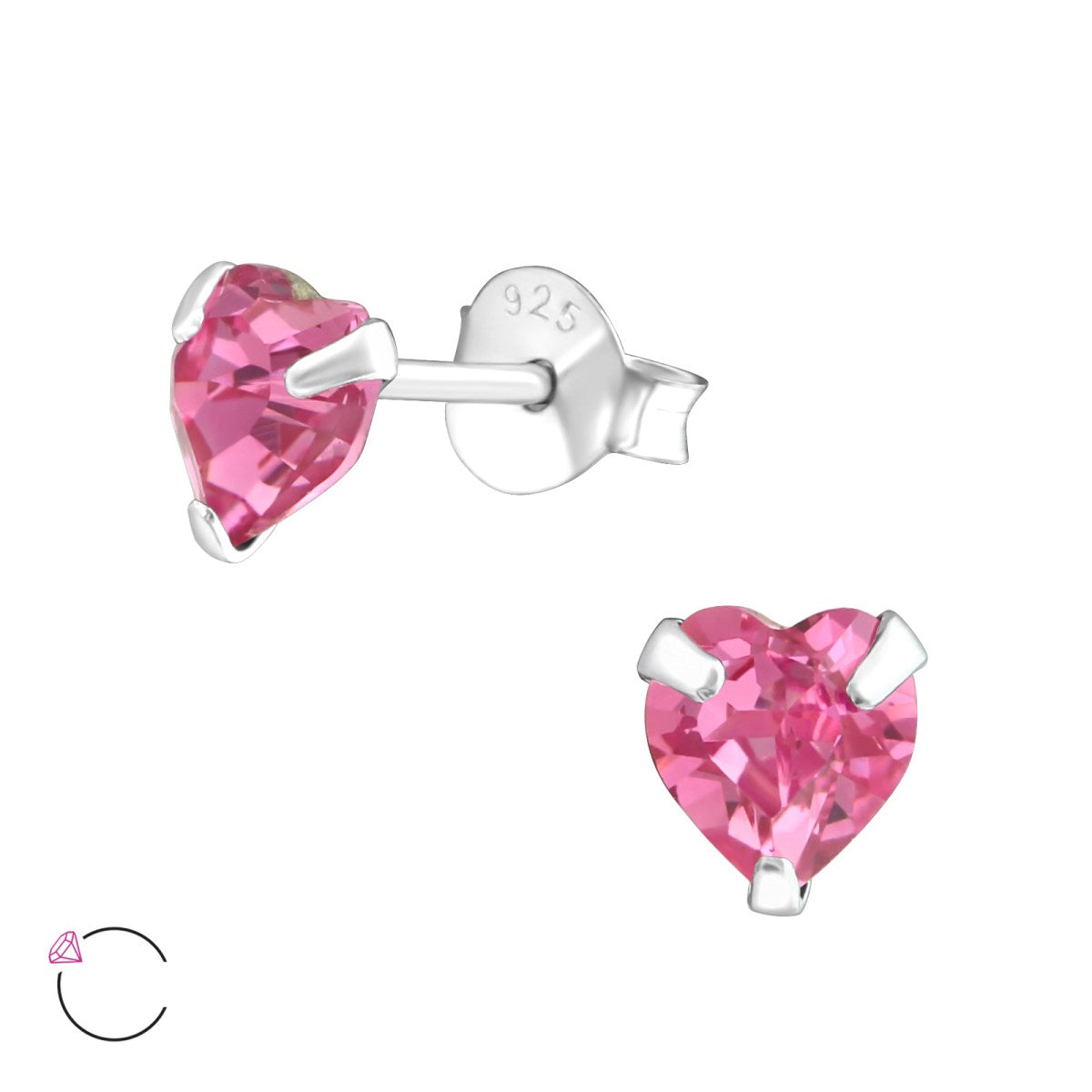Silver Heart Stud Earrings Swaroski Crystals