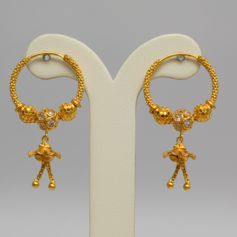 22KT Gold Chain Drop Hoop Earrings