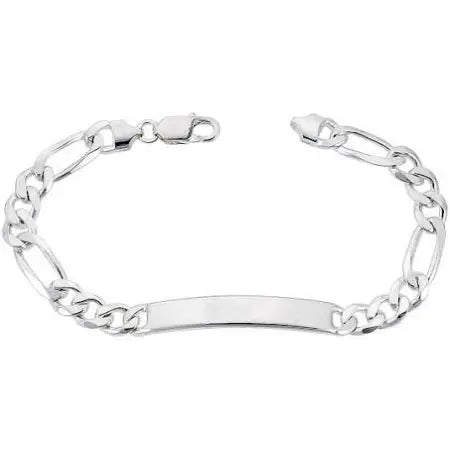 Silver Engravabale ID Figaro Chain Bracelet 8mm-8 inch