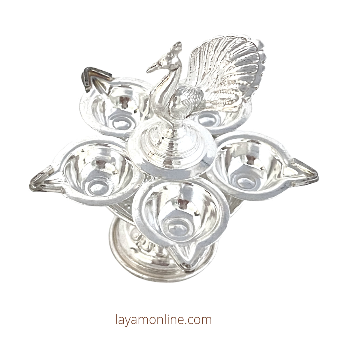 Silver Panchamukhi Peacock Deepam 3.1 Inches