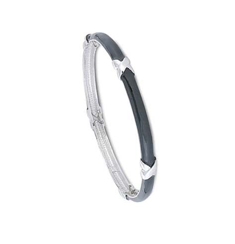 Silver Black enamel Bangle