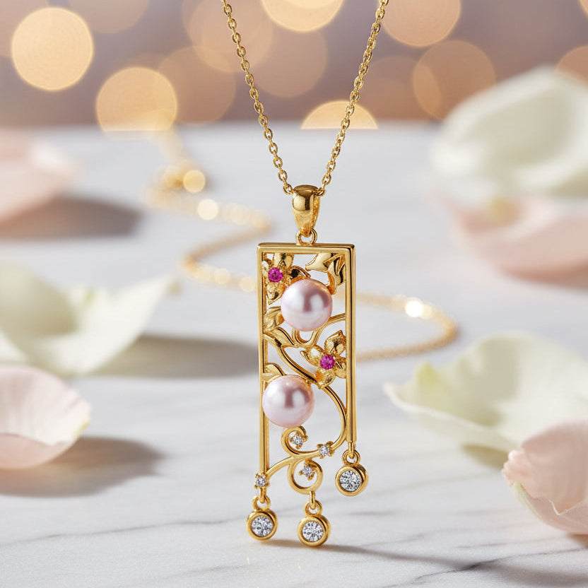 Gold Plated Silver Vine Drop Necklace