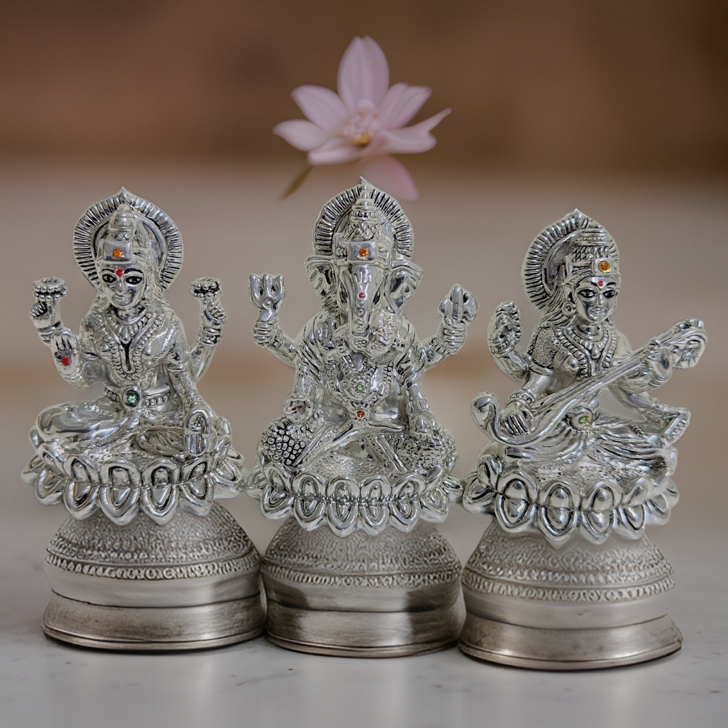 999 Silver Lakshmi Ganesh Saraswati Idol