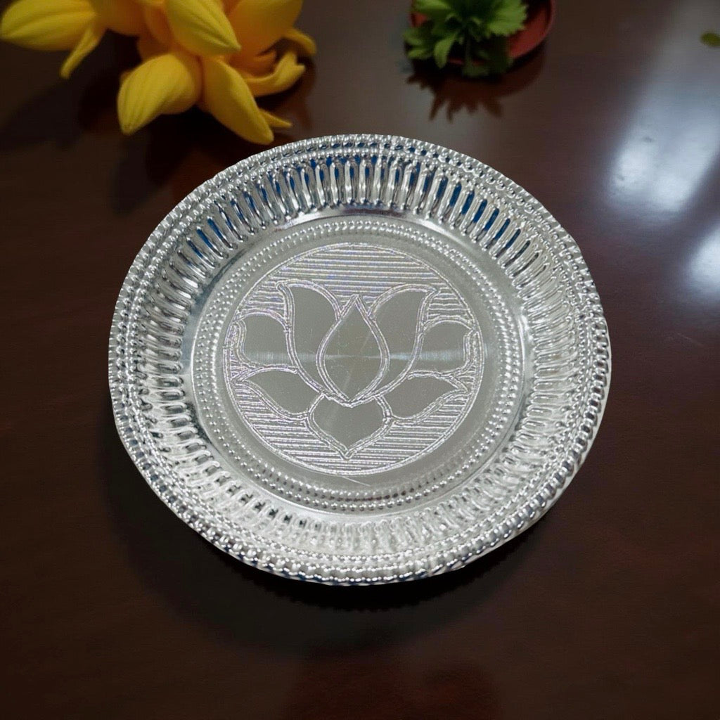 Anvi Silver Lotus Nakash Plate 3.7 Inches