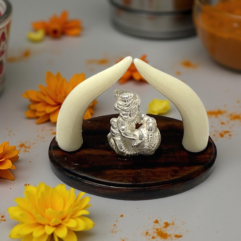 925 Silver Wooden Krishna Idol - 1.75 inches