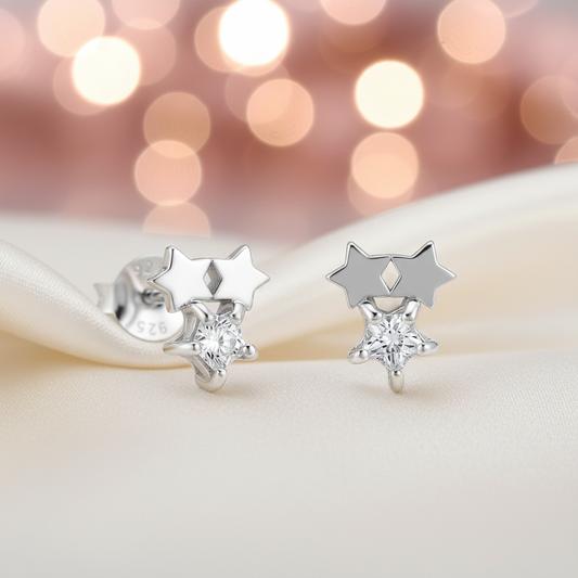Silver Starry Stud Earrings