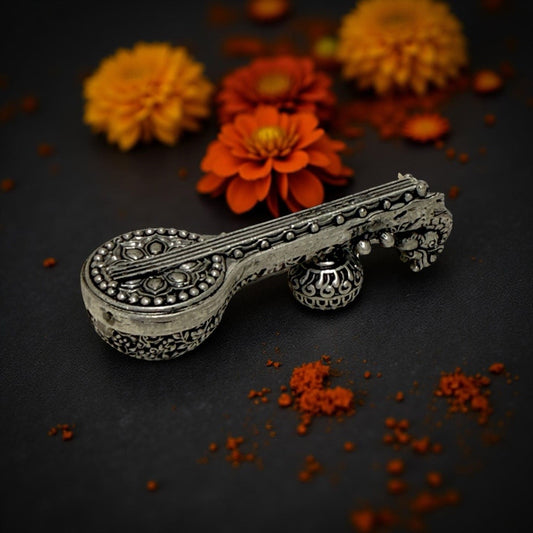 925 Silver Antique Veena 3D Idol- 1.7 inches