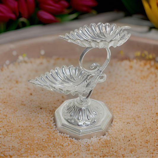 Silver Leaf Deepam/Haladi KumKum Holder