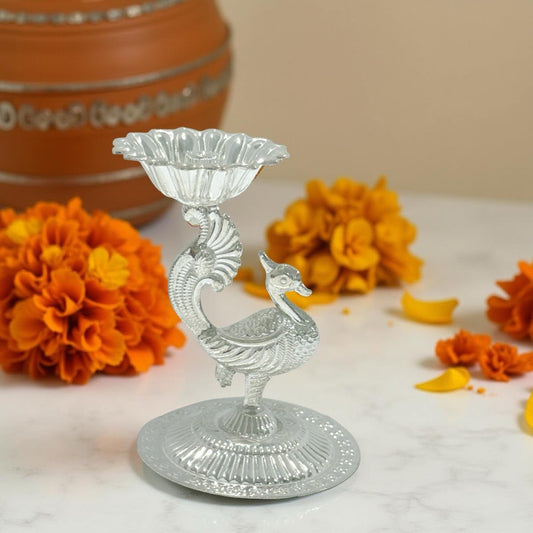 925 Silver Peacock Diya 2.75 Inches
