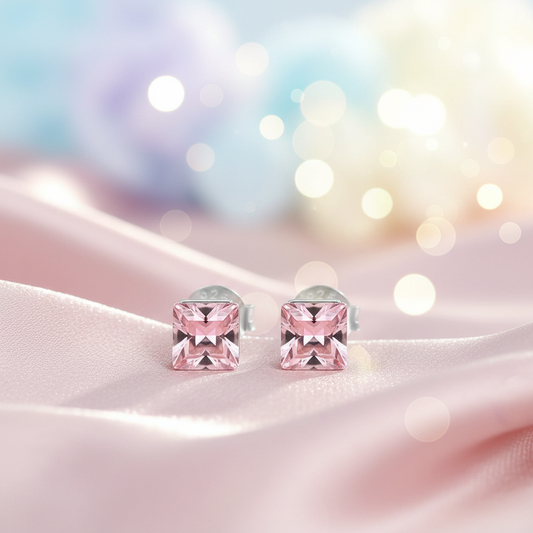 Silver Square Stud Earrings Swaroski Crystals