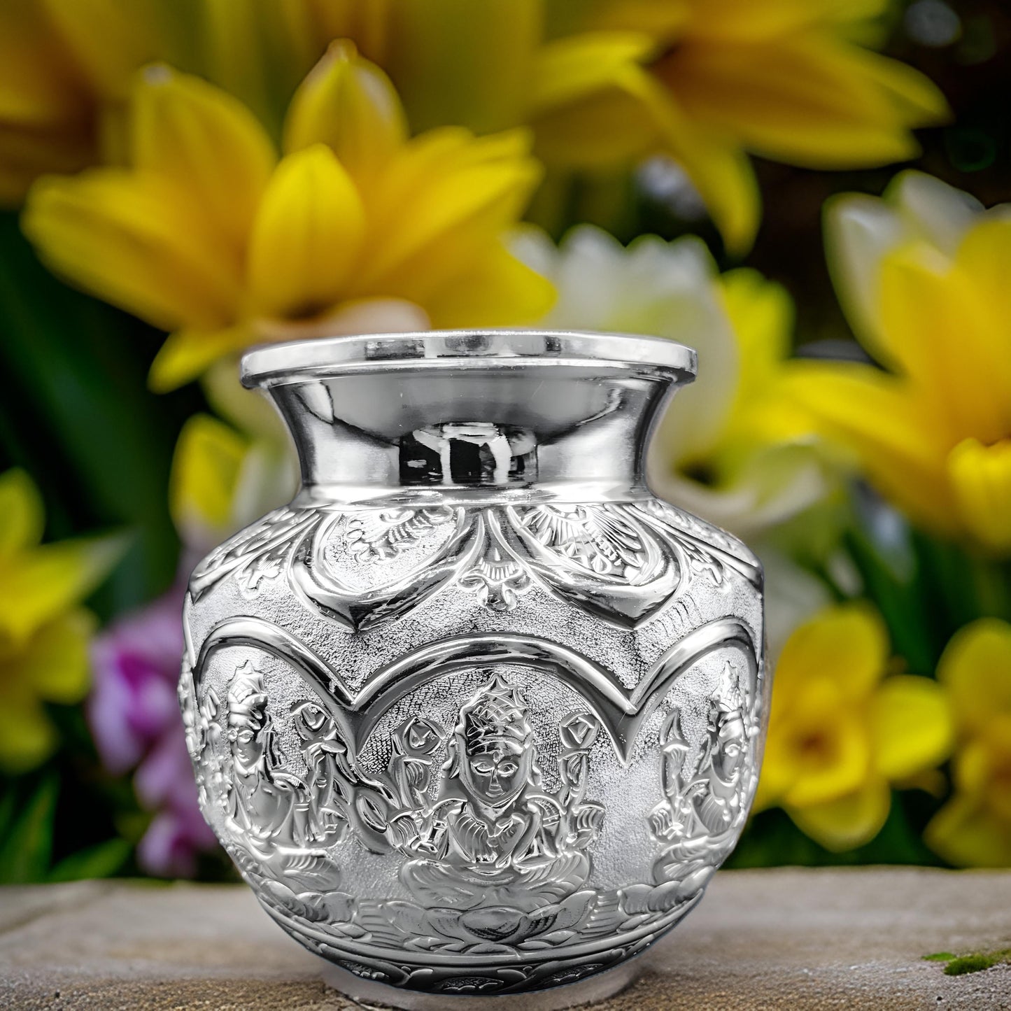 925 Silver Astalaksmi Kalash 4.8 Inches