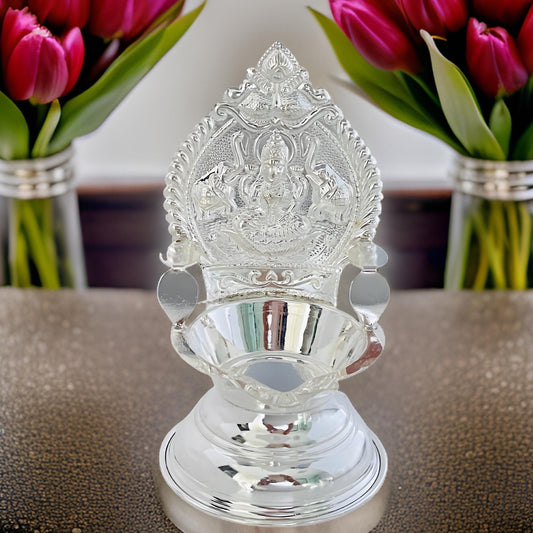 Silver Gajalakshmi-Kamakshi Deepam 3.2 Inches