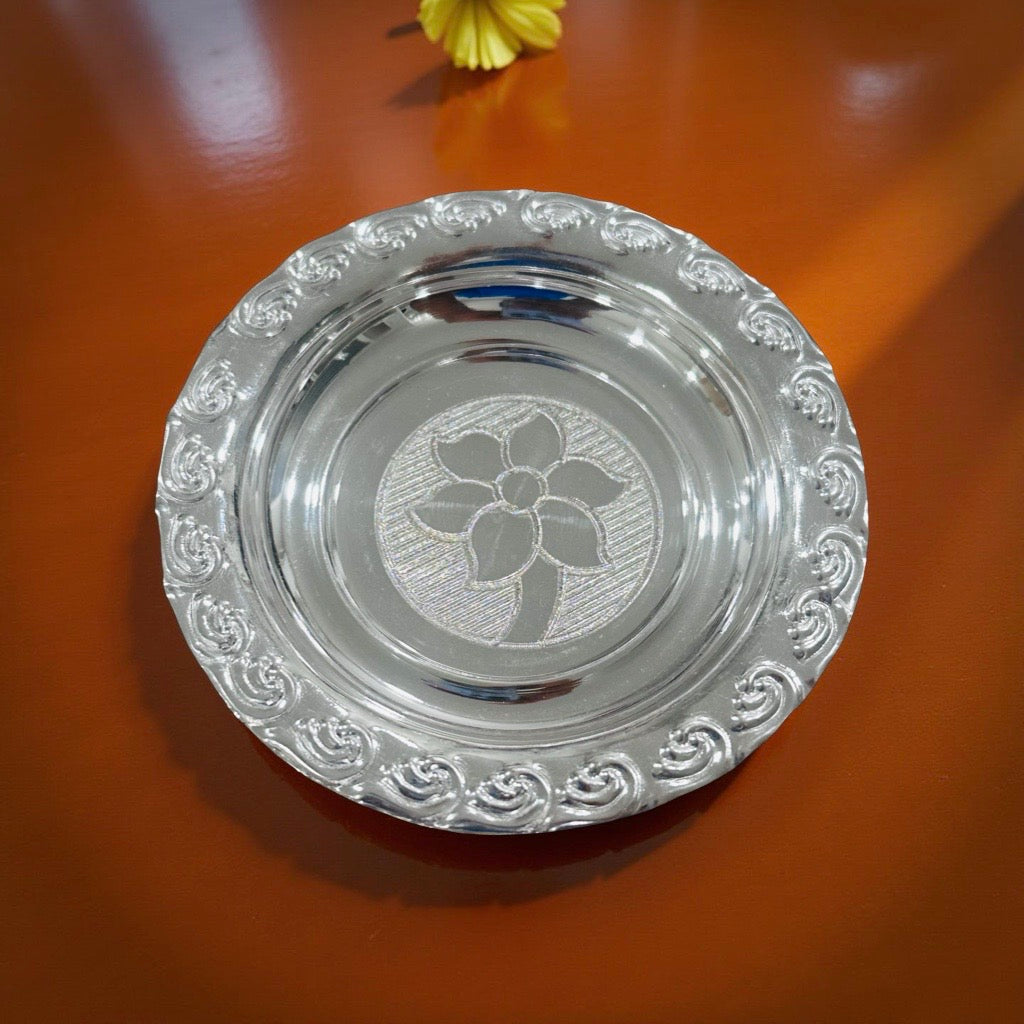 Adhya Silver Flower Nakash Plate 3.4 Inches