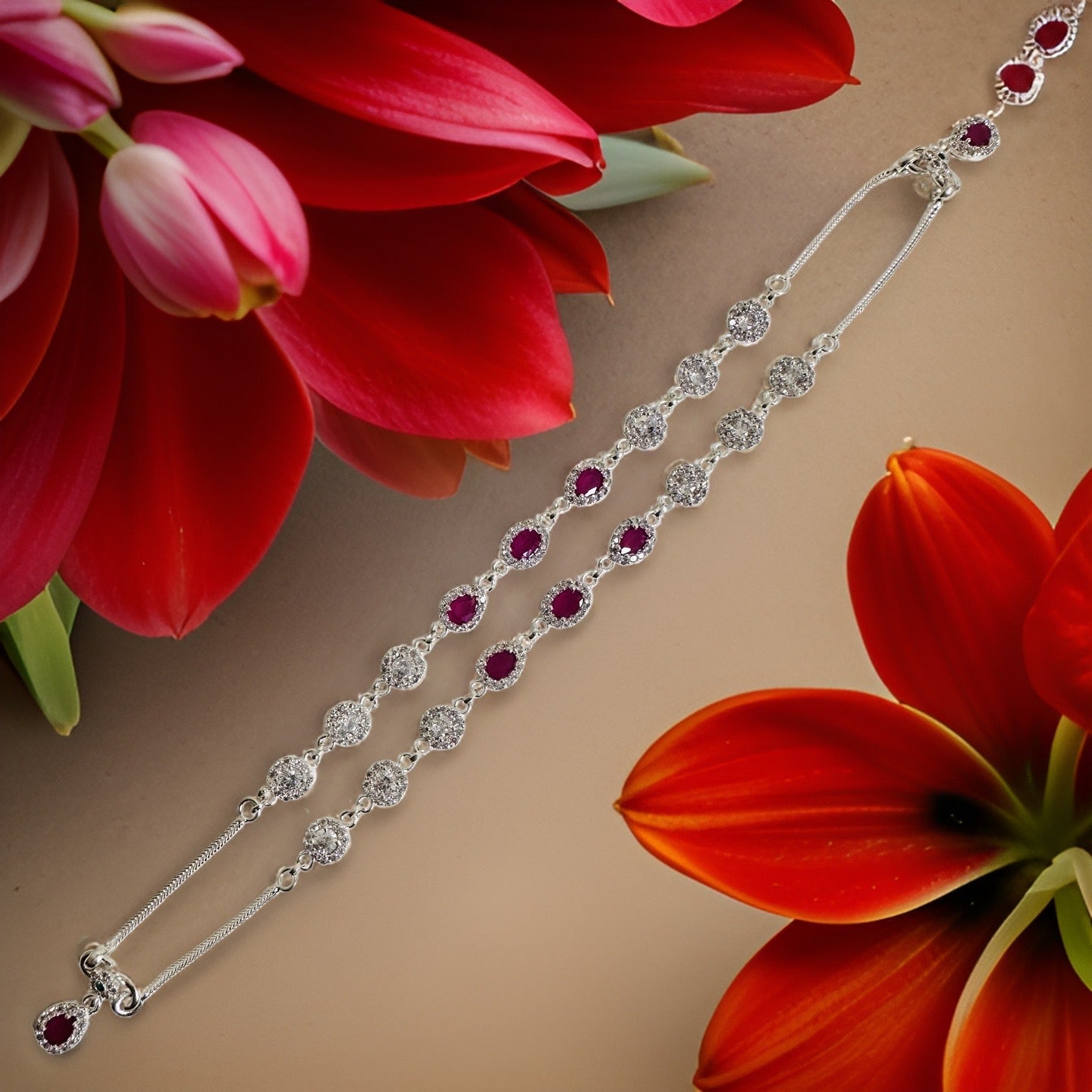 925 Silver Color Stone Anklet 10+1 inches