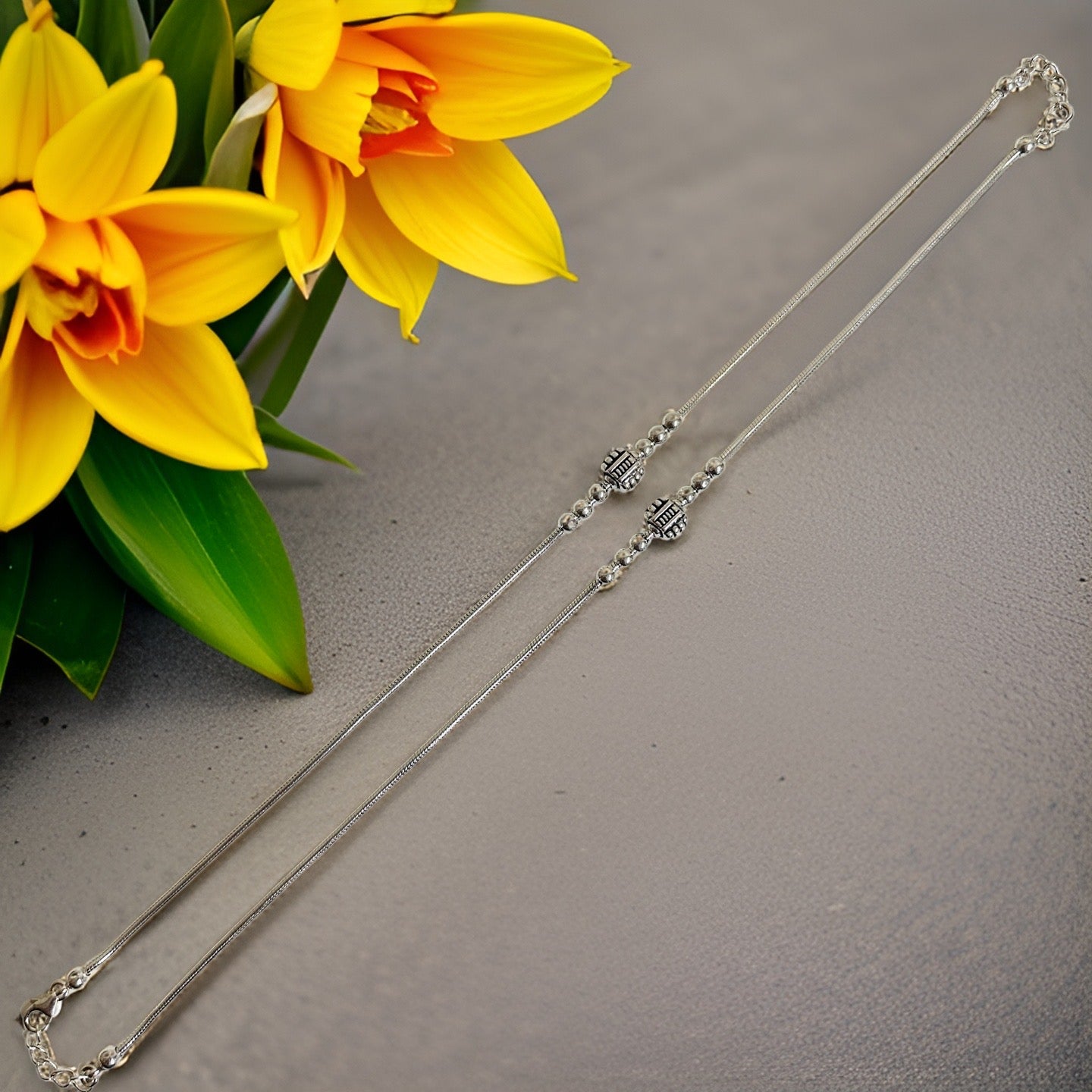 925 Silver Slider Bead Anklet 10+1 inches