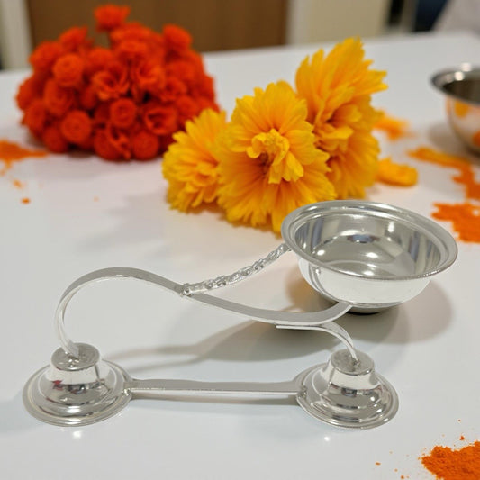 Deeksha 925 Silver Arthi Diya 5.4 Inches
