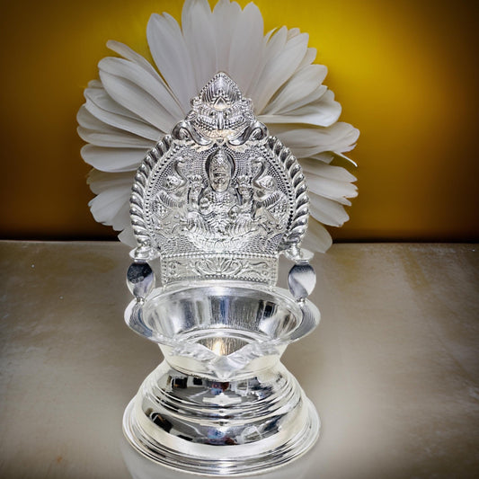 925 Silver Gajalakshmi-Kamakshi Deepam 3.6 Inches