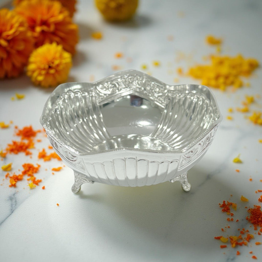 Meghna 925 Silver Floral Bowl 5 Inches
