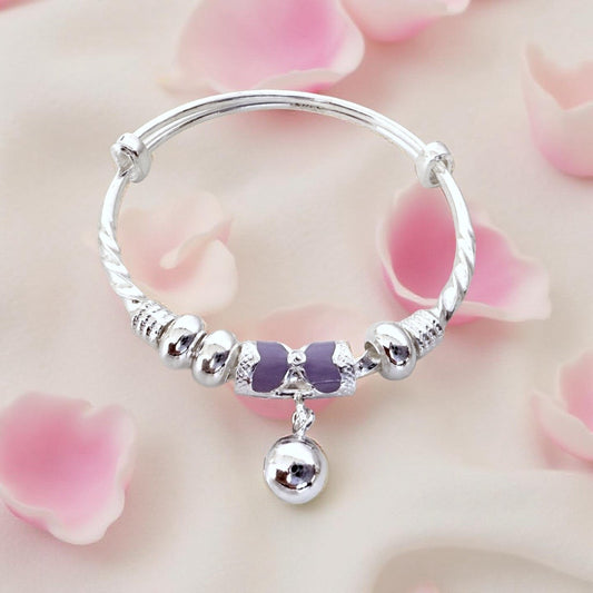999 Pure Silver Purple Butterfly Charm Adjustable Baby Bracelet