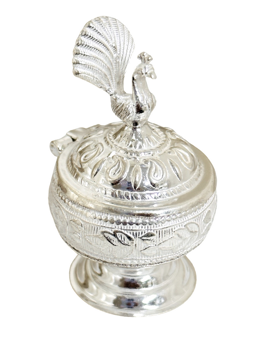 Silver Peacock Haldi Kumkum Cup