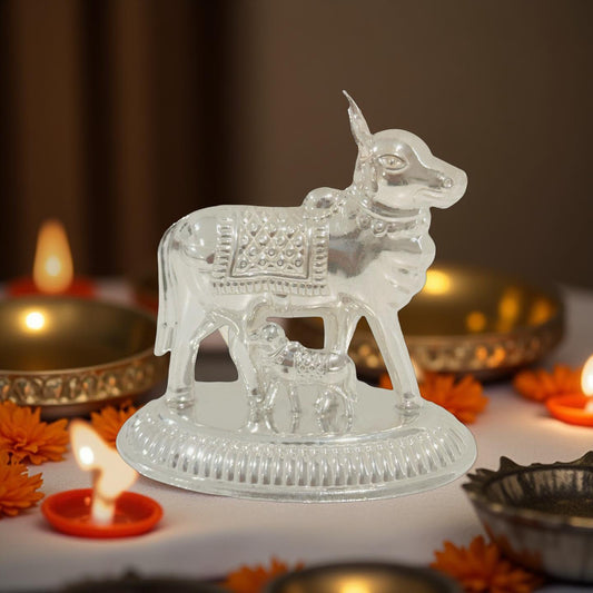 Silver Cow and Calf Idol 3.1  Inches