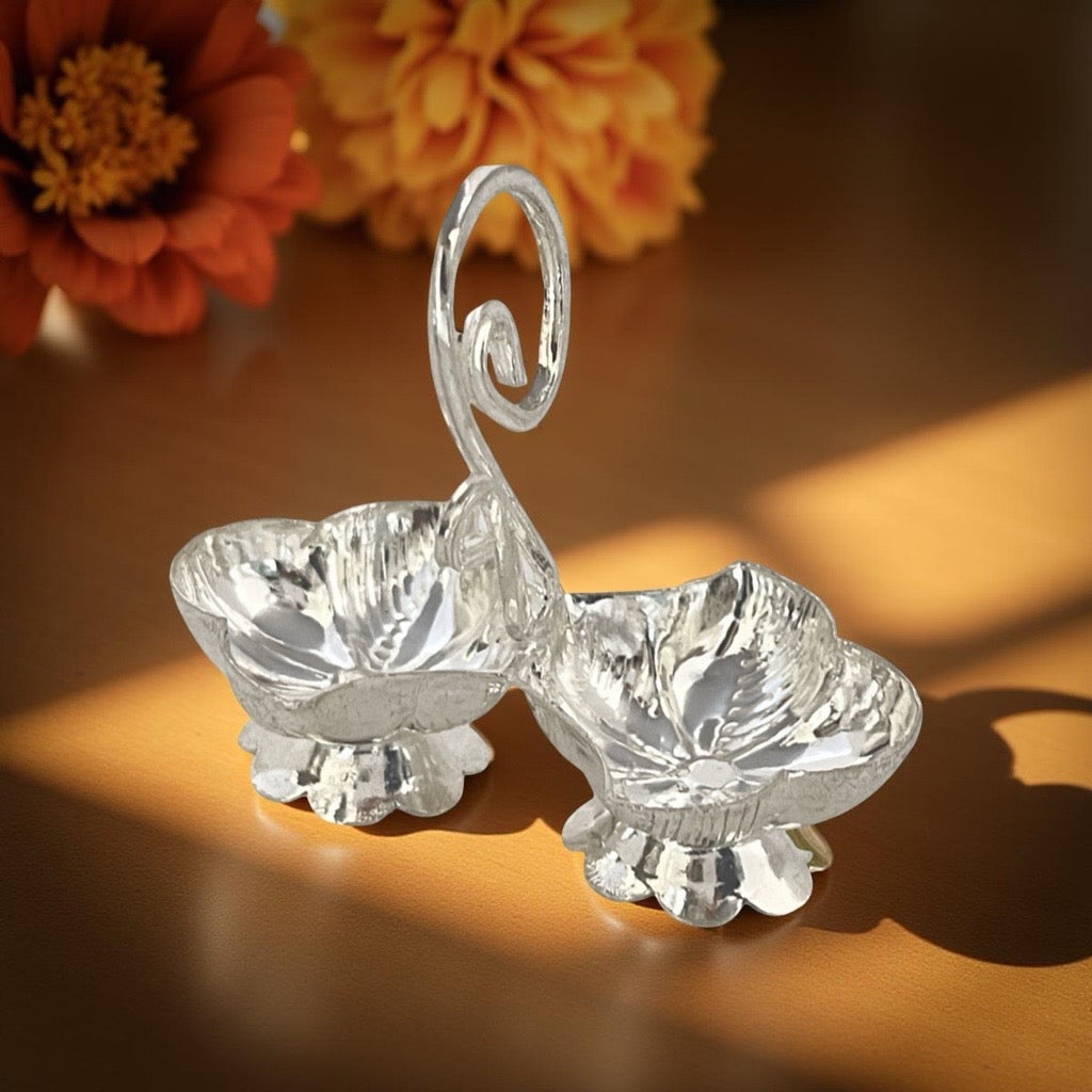 Silver Dual Flower Haldi Kumkum Holder