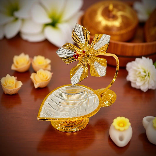 Gold Plated Silver Hibiscus Flower Diya