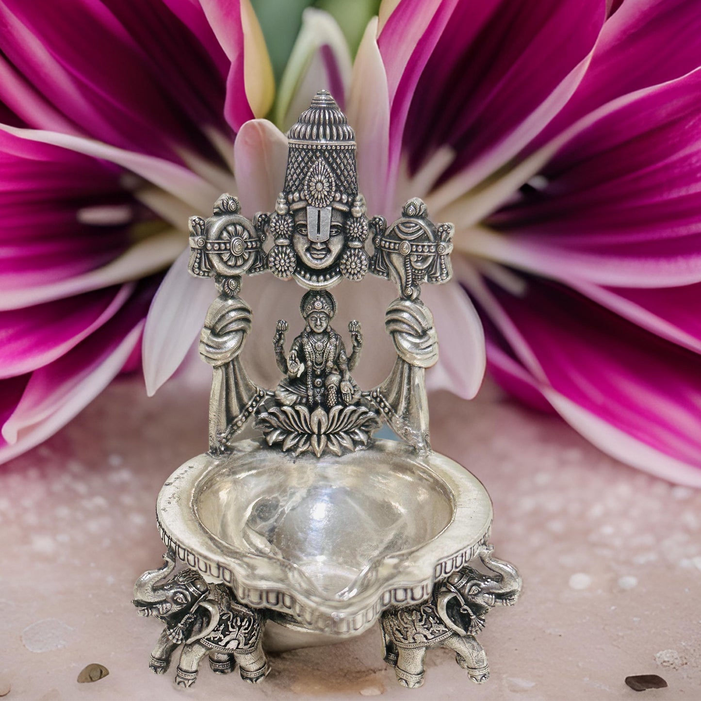 925  Antique Silver Lakshmi- Balaji Deepam