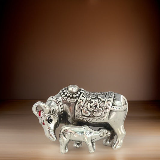 Antique 999 Fine Silver Cow & Calf Idol