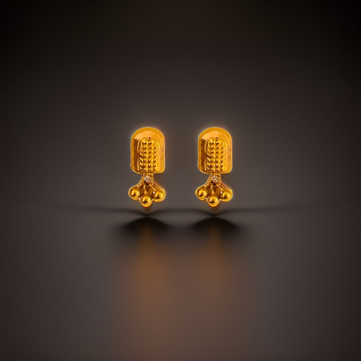 18KT Gold Three Cluster Ball Drop Earrings