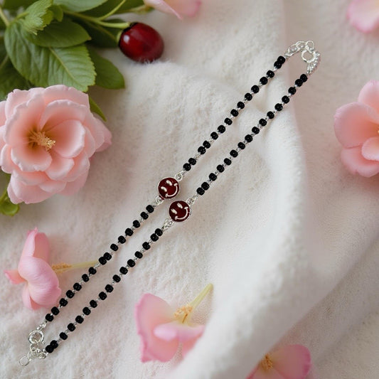 925 Silver Baby Smiley Enamel Payal/Bracelets
