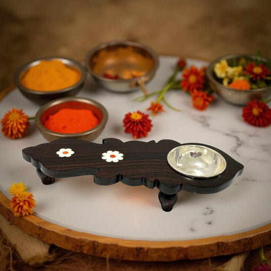 925 Silver Wooden Dhoob Arthi- 6.75 inches