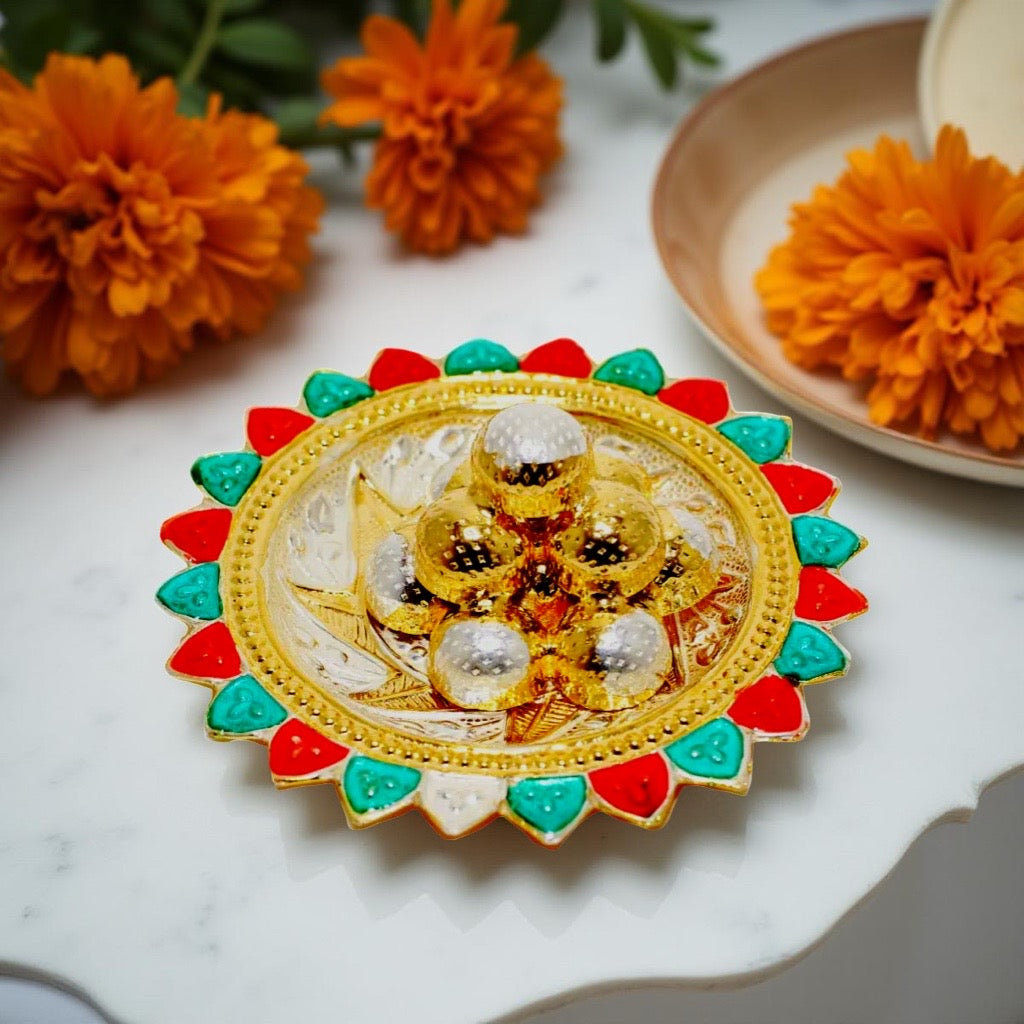 Silver Enamel Laddu Plate