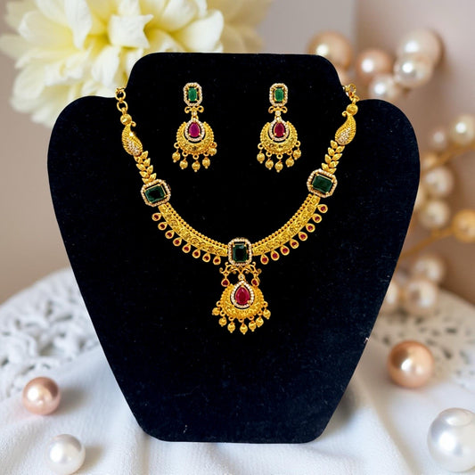 Haritha Premium Gold Replica Necklace and Earrings Set