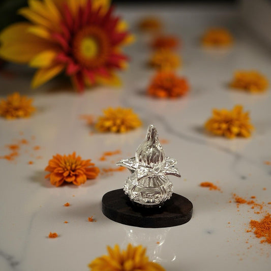 925 Silver Wooden Base Coconut Kalash - 1.3 inches