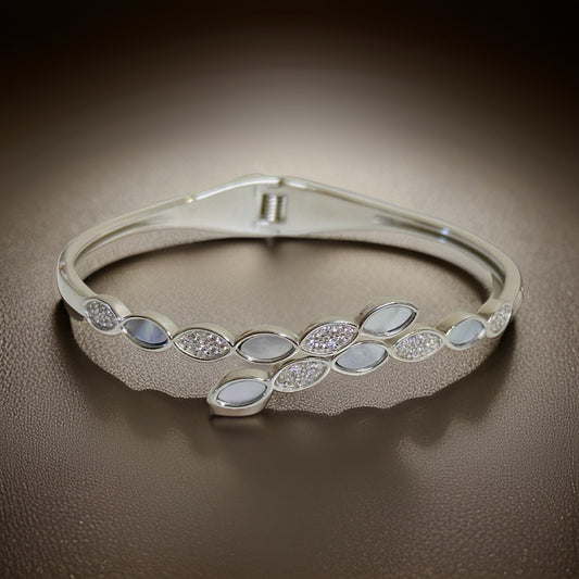 Openable Mother Of Pearl CZ Silver Bracelet