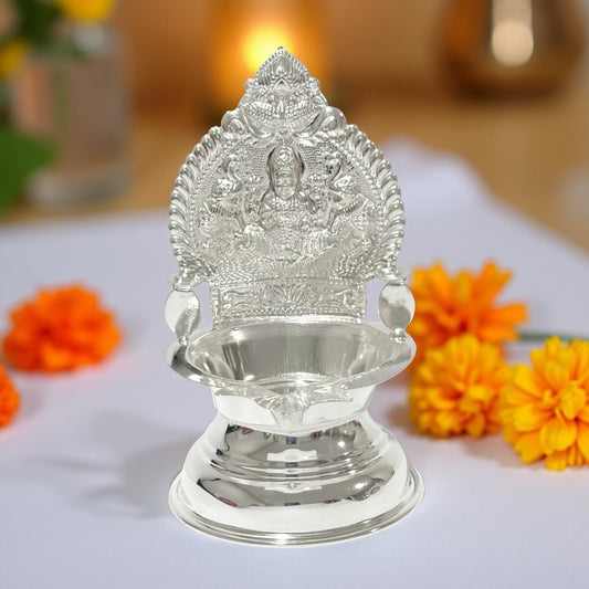 925 Silver Gajalakshmi-Kamakshi Deepam 4.25 Inches