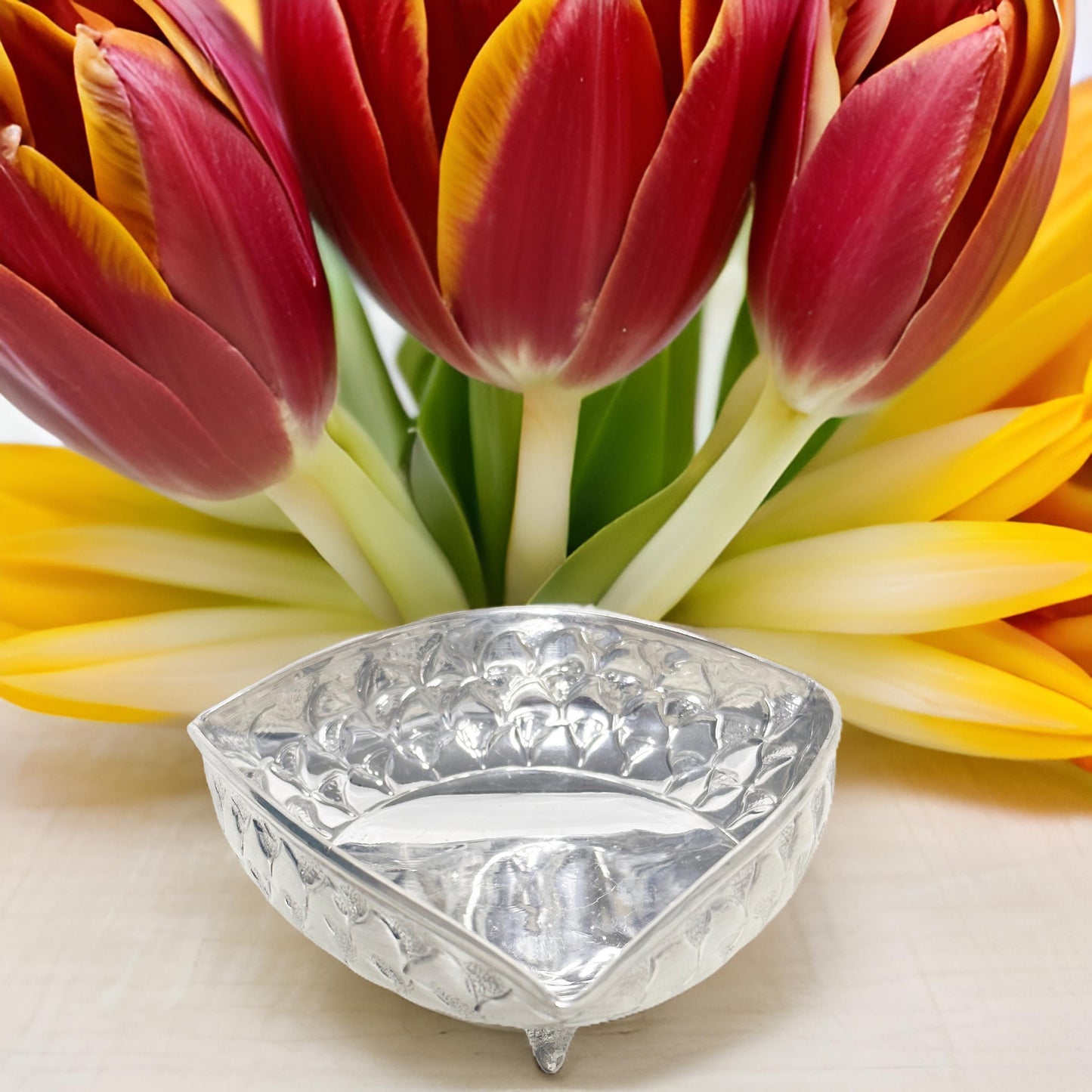 925 Silver Triangular Folded Bowl/ Flower Basket