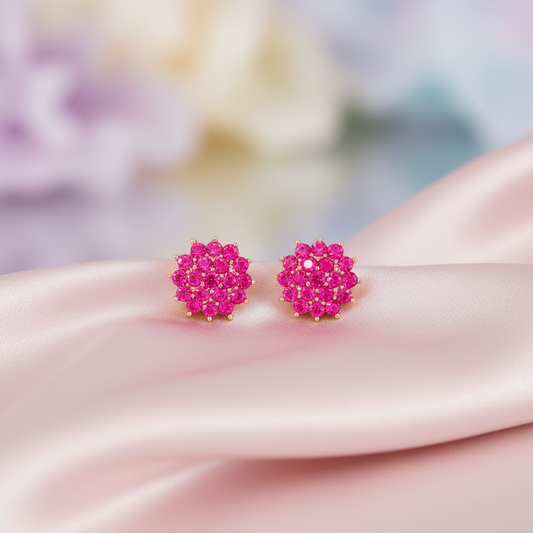 Silver Pink CZ Screw Back Earrings