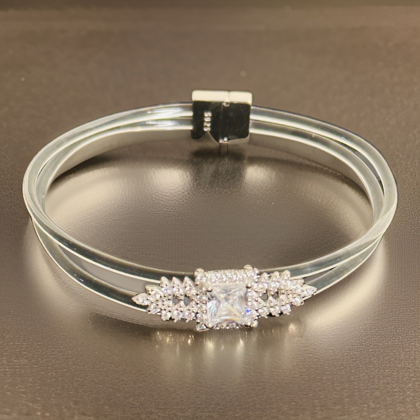 Silver Silicon Square CZ Bracelet