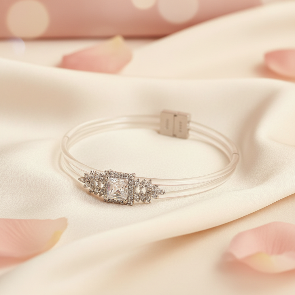 Silver Silicon Square CZ Bracelet