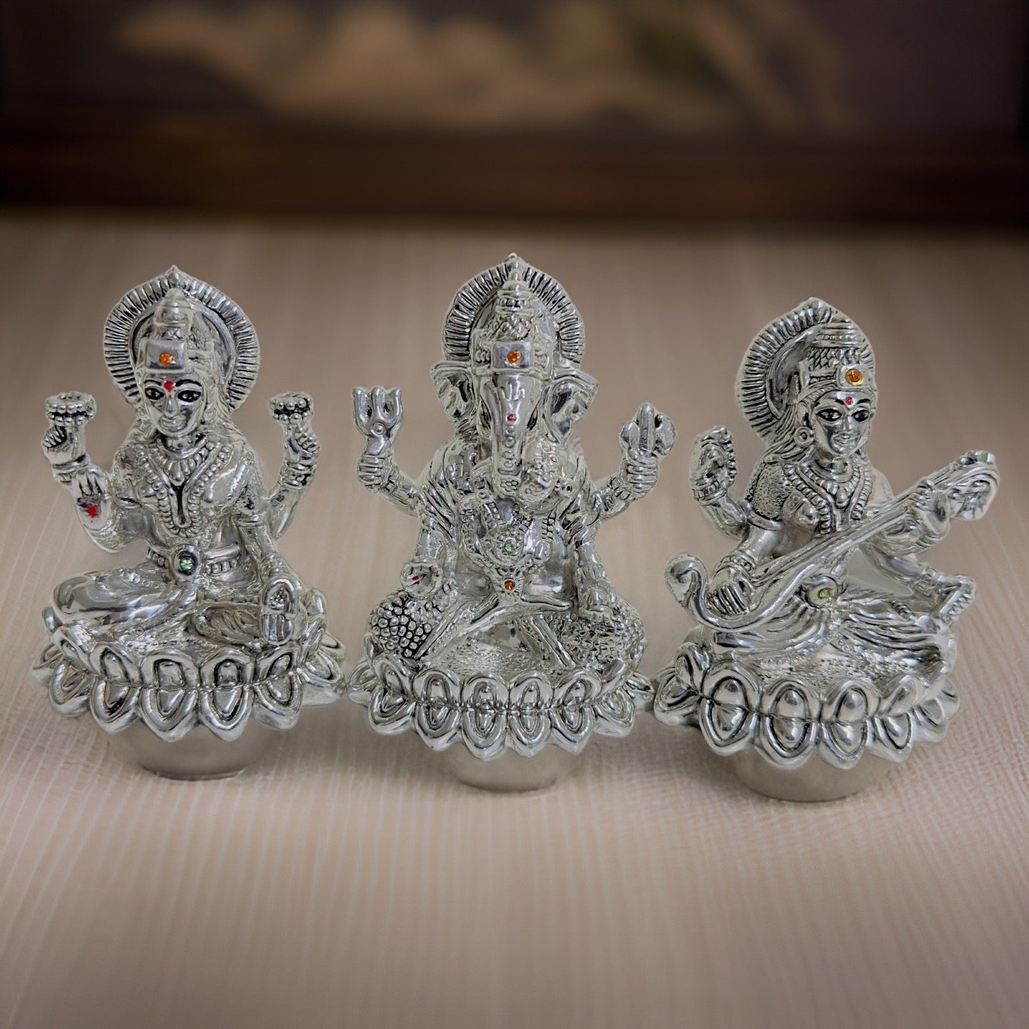 999 Silver Lakshmi Ganesh Saraswati Idol